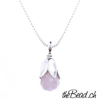 rose quartz necklace with 925 silver