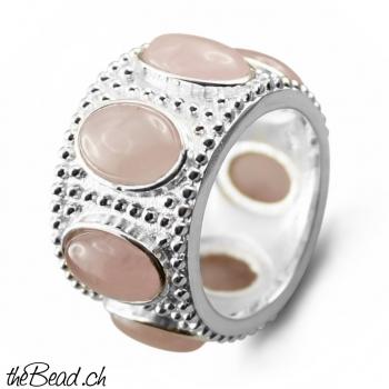 Breiter Bandring mit Rosenquarz in 925 Sterling Silber