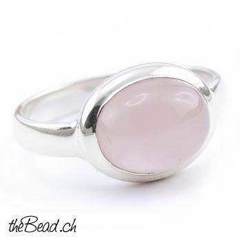 ROSENQUARZ Silber Fingerring mit ovalem Stein