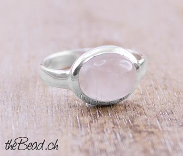 Silber Fingerring mit Rosenquarz