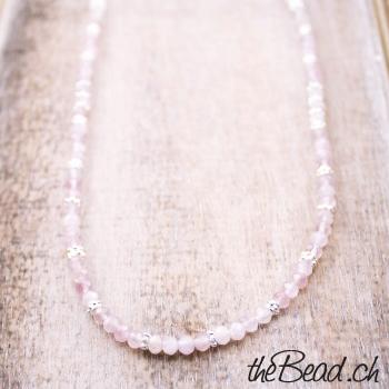 rose quartz silver necklace