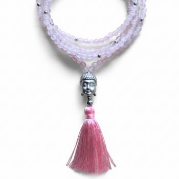 Rosenquarz Kette BUDDHA, 80 cm lang