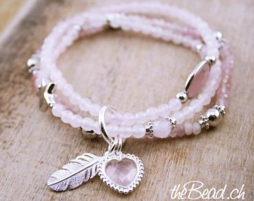 rosenquarz silver heart bracelet