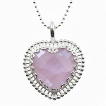 Silber Halskette mit ROSENQUARZ Herz