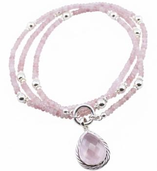 ROSENQUARZ & Silberperlen Damen Kette mit Anhänger, 85 cm lang!