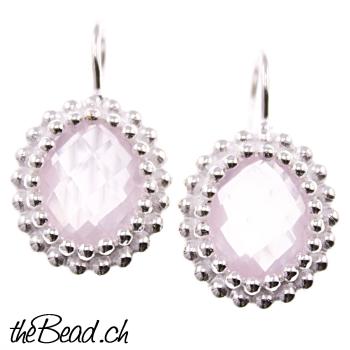 Earrings made of 925 sterling silver and rose quartz