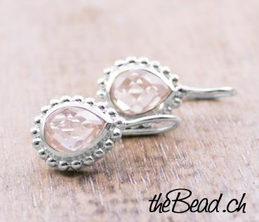 Earrings made of 925 sterling silver and rose quarz -