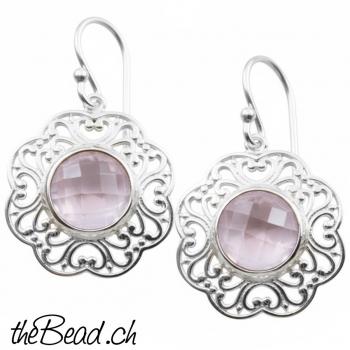 grosse Ohrhänger Rosenquarz & Silber