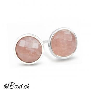 ROSENQUARZ Ohrstecker in Silber gefasst