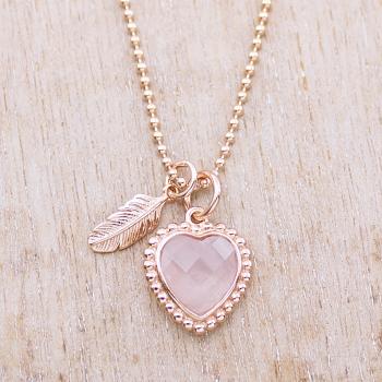 rose quarz heart necklace made of 925 sterling silver rosegold plated