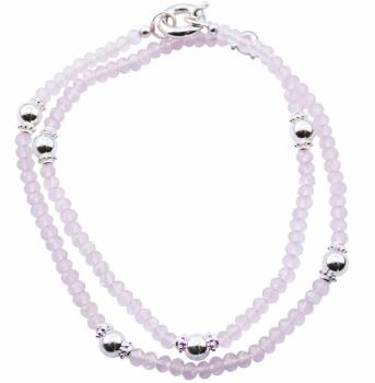 Halskette mit ROSENQUARZ & Silberperlen, 45 cm lang