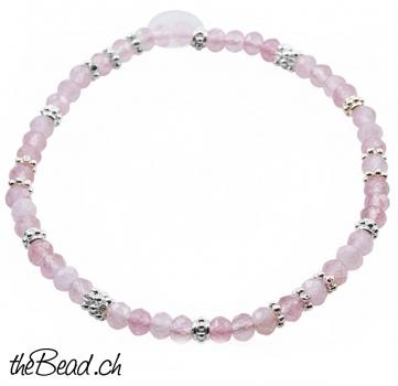ROSENQUARZ Armband mit Silberperlen