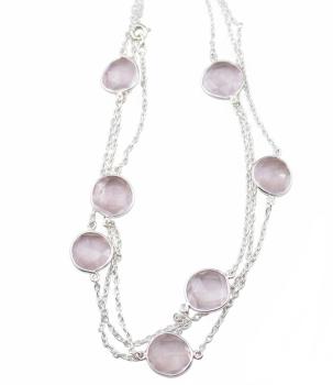 Extralange ROSENQUARZ Silberhalskette
