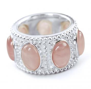 Breiter Bandring mit Rosenquarz in 925 Sterling Silber