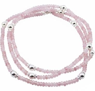 Halskette mit ROSENQUARZ & Silberperlen, 85 cm lang!