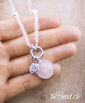 rose quartz necklace with silver pearls sterling silver by thebead