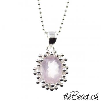 collier rose quartz silver jewelry