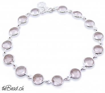 Preview: Silberarmband mit facettiertem ROSENQUARZ Preview: Silberarmband mit facettiertem ROSENQUARZ