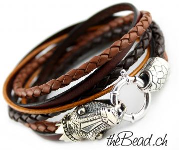 Herren Armband mit geflochtenem Leder und Löwenkopf the Bead