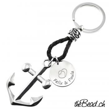 anchor keychain silver leather