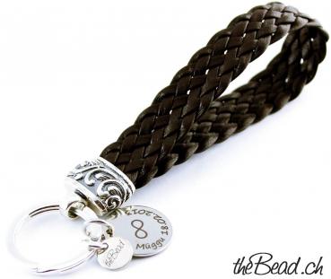 keychain 925 silver and leather