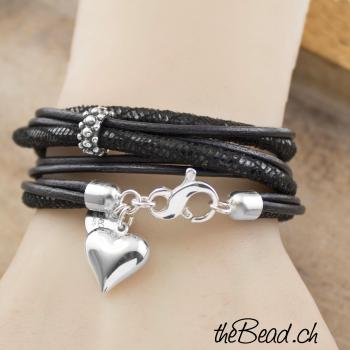 thebead Damen Lederarmband und tolle Geschenkidee one size mit muschel anhänger aus 925 silber theBead