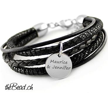 Damen Armband GRACE Black mit Gravur Anhänger