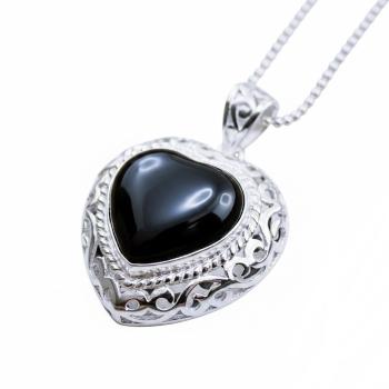 Preview: Onyx 925 Silber Kugelkette Rosenquarz Herz Anhänger