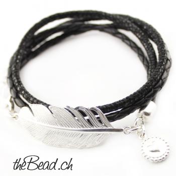 Leather Bracelet silver FEATHER