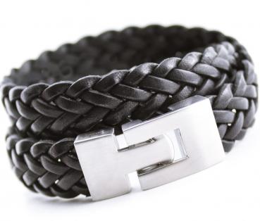 Lässiges Herren Lederarmband in Schwarz, Gravur möglich!