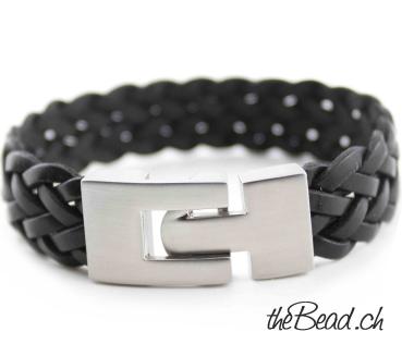 herren lederarmband von hand geflochten schwarz the Bead