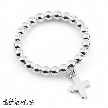 Preview: Silber Damen Fingerring mit KREUZ Anhänger Preview: Silber Damen Fingerring mit KREUZ Anhänger