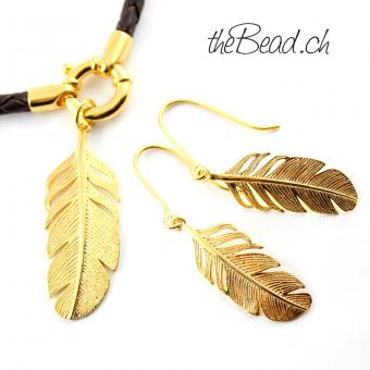 925 sterling silver feather earrings  gold plated