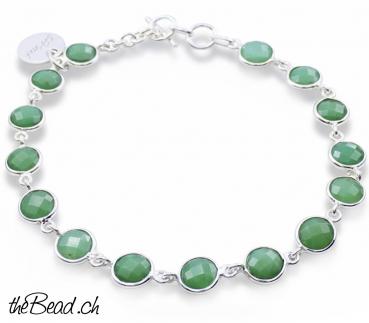Silberarmband mit facettierten Chrysopras Steinen