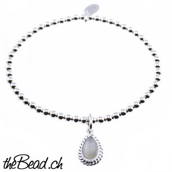 silver bracelet with grey moonstone pendant