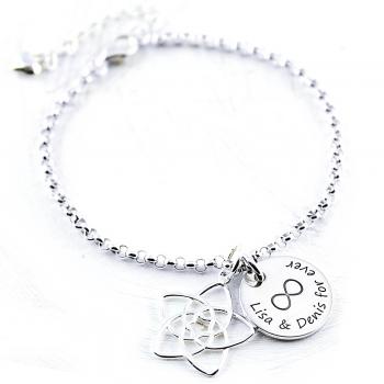 Silberarmband mit Venusblume und Gravur Anhänger