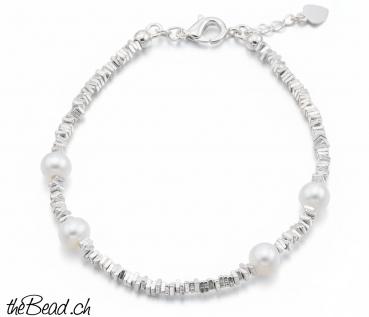 Preview: Silberarmband mit weissen Perlen Preview: Silberarmband mit weissen Perlen