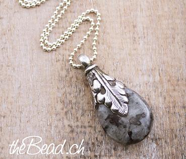 Preview: Stein 925 Silber Kugelkette mit Feder schmuck Online Shop thebead