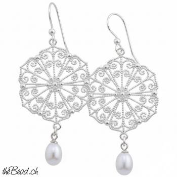 Grosse Silberohrhänger CASSY mit Perlenanhänger