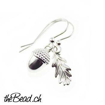 Earrings silver AUTUMN with acorn and leaf