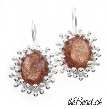 Earrings made of 925 sterling silver and sunstone