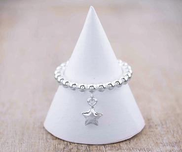Preview: Silber Damen Fingerring mit STERN Anhänger Preview: silberring mit stern anhänger