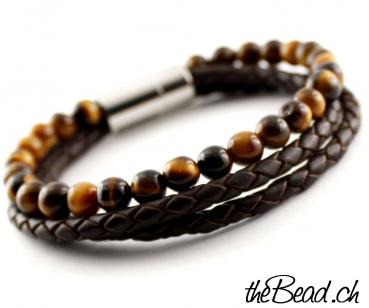 leather bracelet PULSE with tiger eye