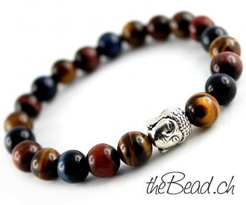 Perlenarmband " Tigerauge multicolor " mit Buddha Perle