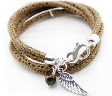 FLÜGEL Lederarmband mit TIGERAUGEN Perle