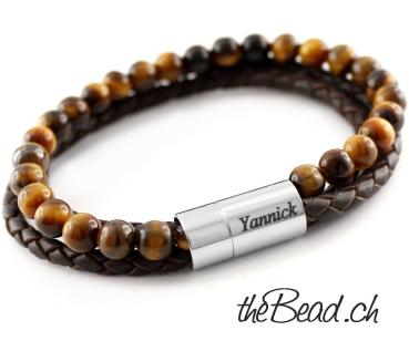 leather bracelet PULSE with tiger eye