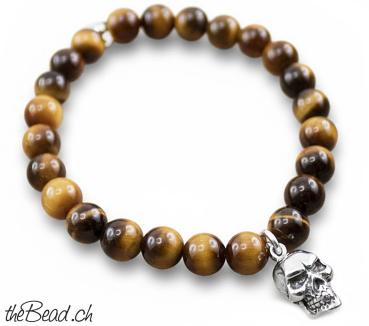 Armband Silber TOTENKOPF & Tigeraugen