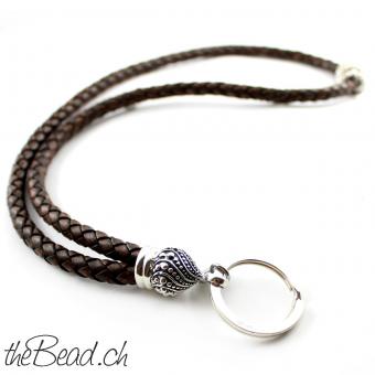 key chain xl made of 925 sterling silver and leather braided