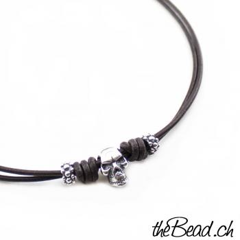 thebead men leather necklace with skull bead