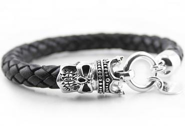Cooles TOTENKOPF Lederarmband, Gravur möglich!
